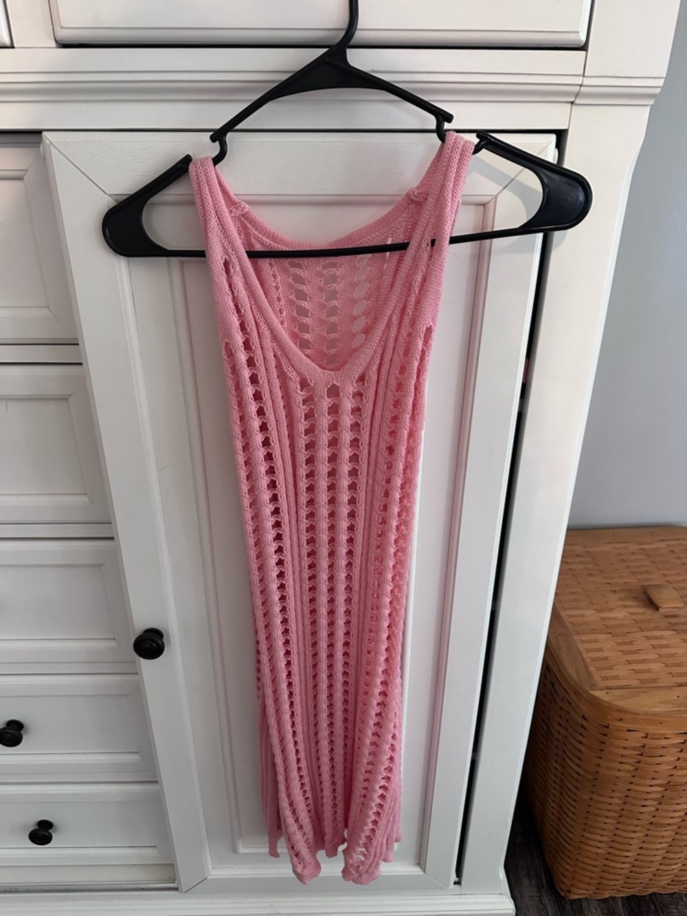 Pink Crochet Knit Tank Cover-Up